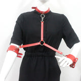 Vintage Gothic Red Faux Leather Collar Big Ring Necklace Set