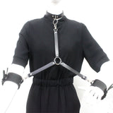 Vintage Gothic Red Faux Leather Collar Big Ring Necklace Set