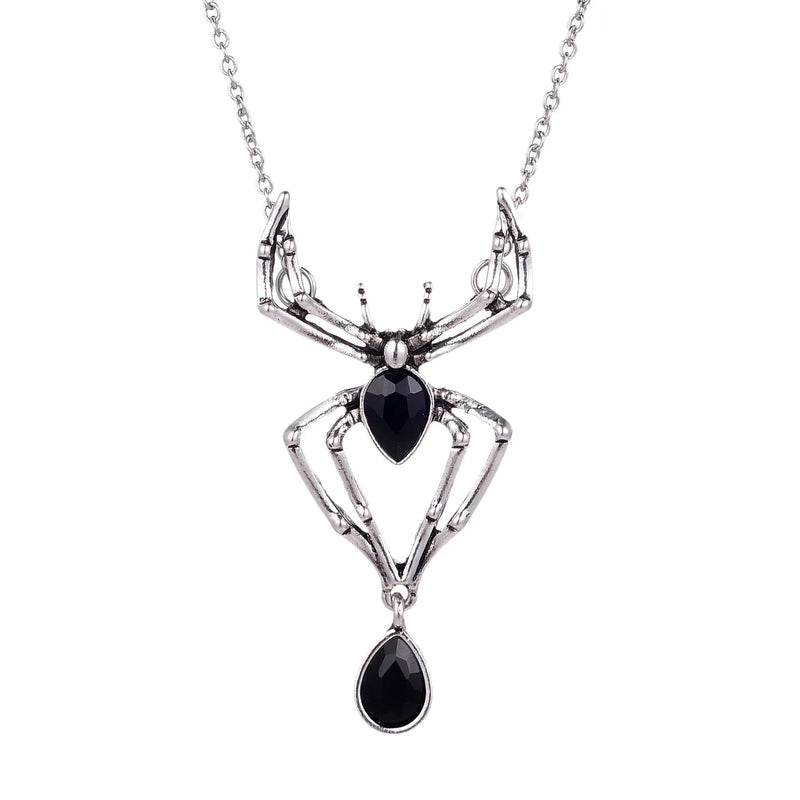 Gothic Spider Necklace Crystal Pendant Punk Style Jewelry