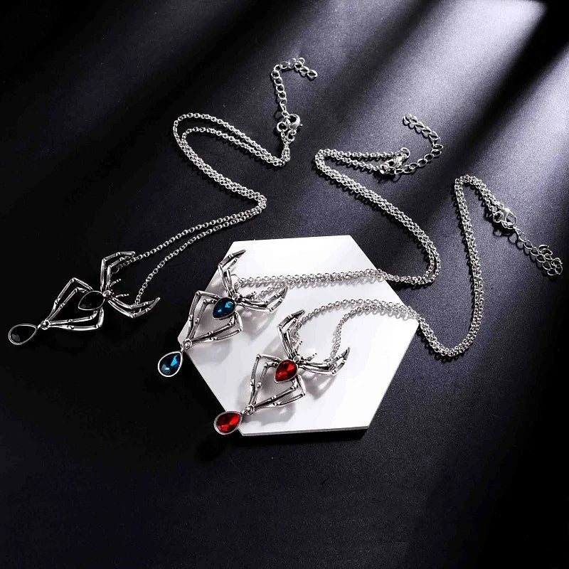 Gothic Spider Necklace Crystal Pendant Punk Style Jewelry