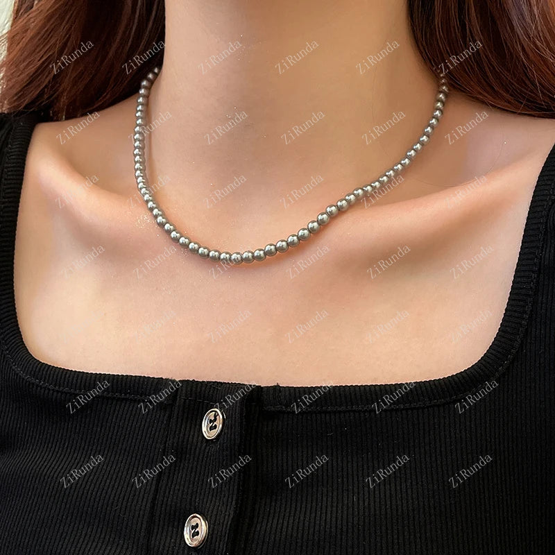 Vintage Gray Pearl Necklace for Women Clavicle Niche High Sense Necklace