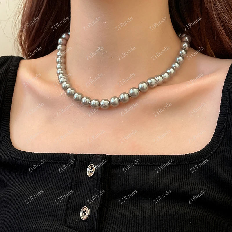 Vintage Gray Pearl Necklace for Women Clavicle Niche High Sense Necklace