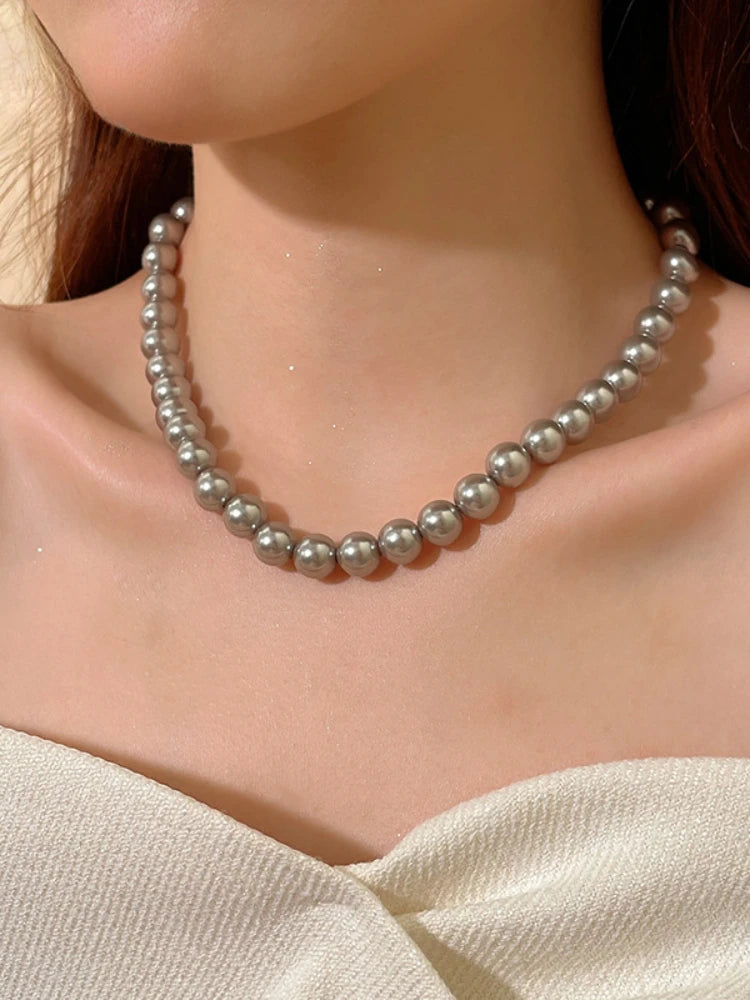 Vintage Gray Pearl Necklace for Women Clavicle Niche High Sense Necklace