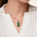 Vintage Green Crystal Emerald Gemstones Pendant Necklace Rose Filled Jewelry