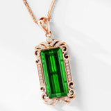 Vintage Green Crystal Emerald Gemstones Pendant Necklace Rose Filled Jewelry