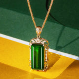 Vintage Green Crystal Emerald Gemstones Pendant Necklace Rose Filled Jewelry