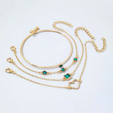 Vintage Green Crystal Heart Chain Bracelets for Women