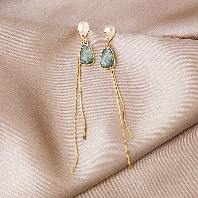 Green Crystal Tassel Earrings for Women