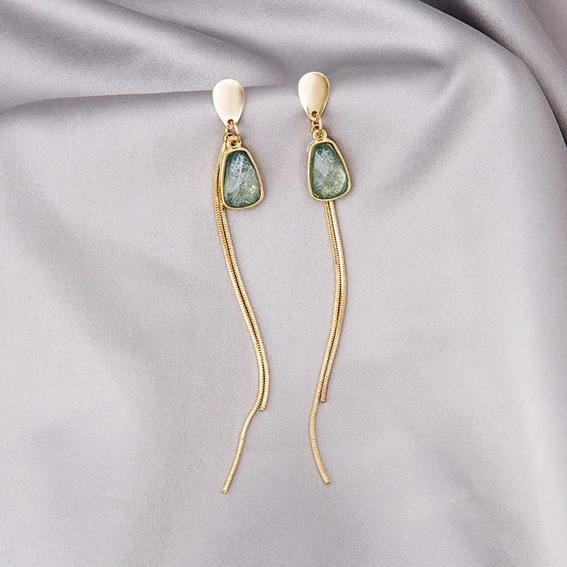 Green Crystal Tassel Earrings for Women