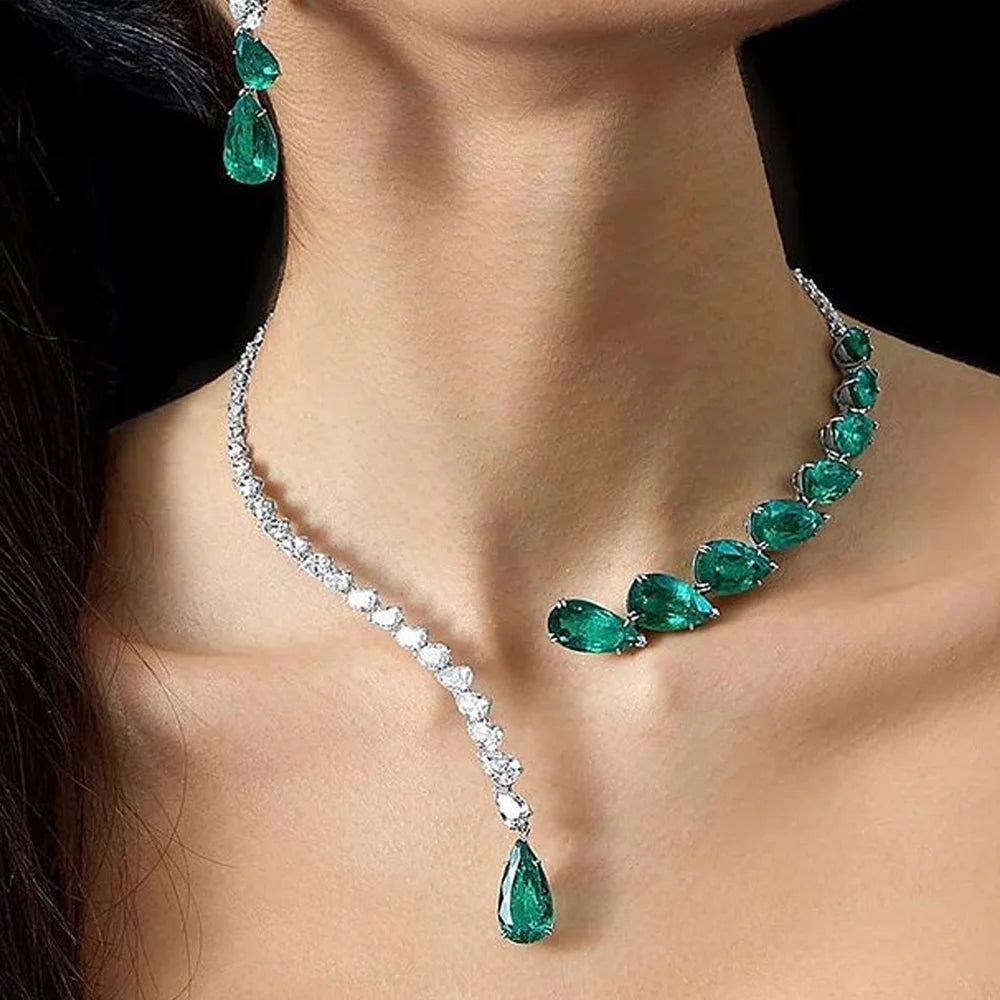 Vintage Green Crystal Necklace Collar for Women Wedding Jewelry Statement Bridal