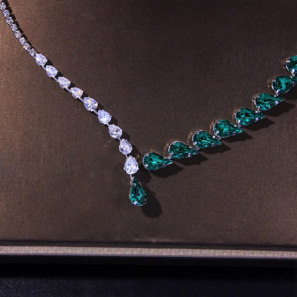 Vintage Green Crystal Necklace Collar for Women Wedding Jewelry Statement Bridal
