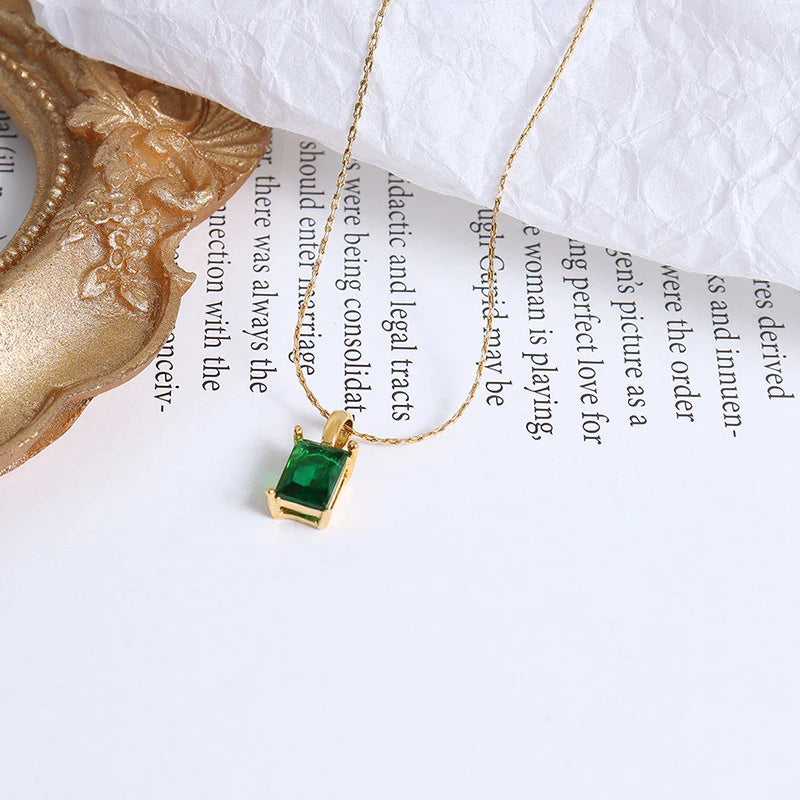 Green CZ Pendant Clavicle Chain Necklace for Women