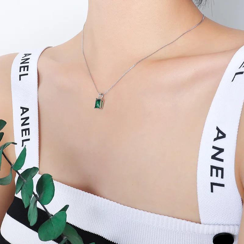 Green CZ Pendant Clavicle Chain Necklace for Women