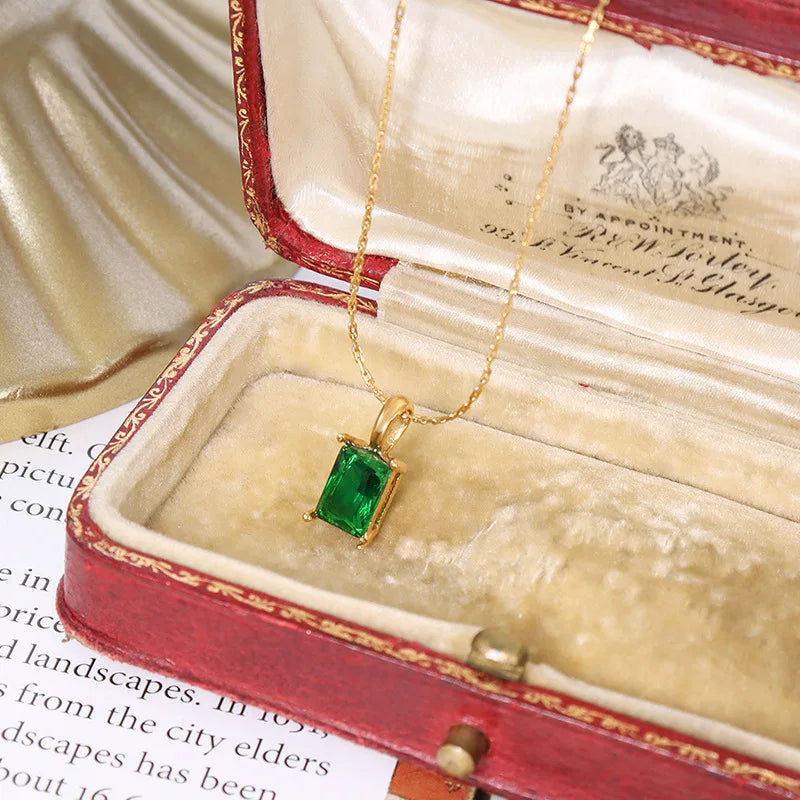 Green CZ Pendant Clavicle Chain Necklace for Women