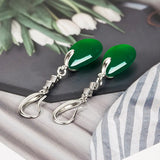 Vintage Green Jade Emerald Crystal Zircon Diamonds Dangle Earrings