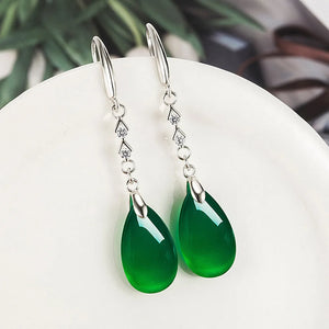 Vintage Green Jade Emerald Crystal Zircon Diamonds Dangle Earrings