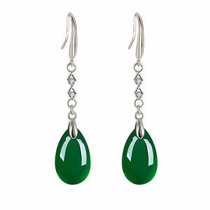 Vintage Green Jade Emerald Crystal Zircon Diamonds Dangle Earrings