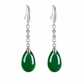 Vintage Green Jade Emerald Crystal Zircon Diamonds Dangle Earrings