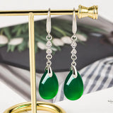 Vintage Green Jade Emerald Crystal Zircon Diamonds Dangle Earrings