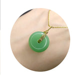Vintage Green Jade Emerald Gemstone Pendant Necklace 24k Filled Choker Chain