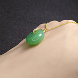 Vintage Green Jade Emerald Gemstone Pendant Necklace 24k Filled Choker Chain