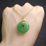 Vintage Green Jade Emerald Gemstone Pendant Necklace 24k Filled Choker Chain