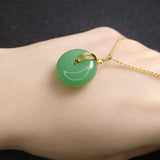 Vintage Green Jade Emerald Gemstone Pendant Necklace 24k Filled Choker Chain