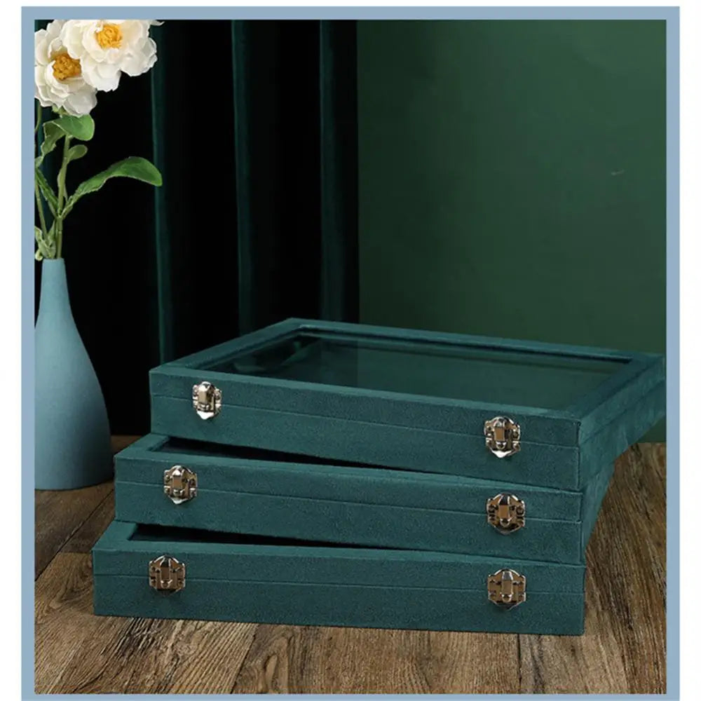 Vintage Green Jewelry Storage Box with Transparent Cover