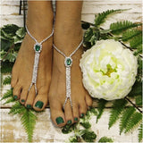 Vintage Green Gem Crystal Point Ring Foot Chain