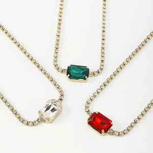 Green Stone Crystal Chain Choker Necklace for Women Rhinestone Collar