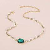 Green Stone Crystal Chain Choker Necklace for Women Rhinestone Collar