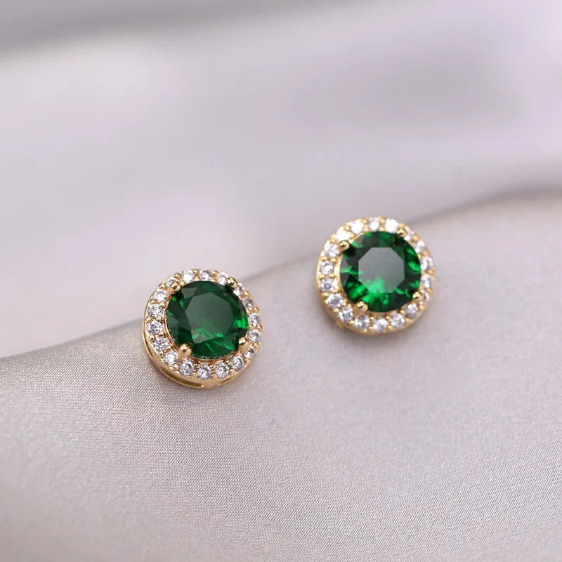 Vintage Green Stone Stud Earrings & Pendants Set Stainless Steel Chains