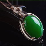 Vintage Green Jade Emerald Gemstones Pendant Necklace