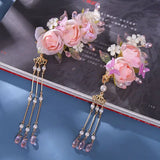 Vintage Pink Flower Hairpin Hanfu Headdress