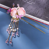 Vintage Pink Flower Hairpin Hanfu Headdress