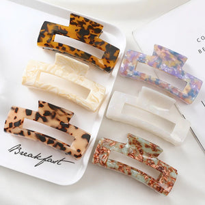 Vintage Hair Claw Hollow Out Square Marble Pattern Girls Acetate Hair Clips
