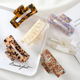 Vintage Hair Claw Hollow Out Square Marble Pattern Girls Acetate Hair Clips