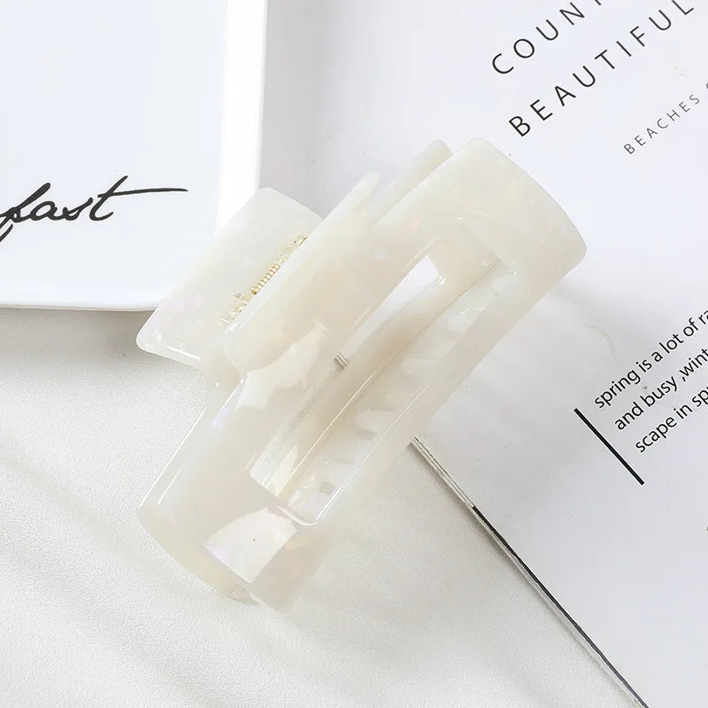 Vintage Hair Claw Hollow Out Square Marble Pattern Girls Acetate Hair Clips