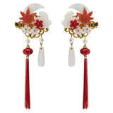 Vintage Metal Hairclip Maple Leaf w/Tassel Chinese Hairpin Head Jewelry
