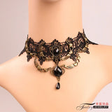 Vintage Halloween Skull Pendant Necklace Lace Fringe Choker Jewelry