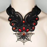 Vintage Halloween Skull Pendant Necklace Lace Fringe Choker Jewelry