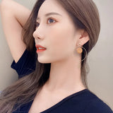 Vintage Asymmetrical Hoop Leaf Drop Earrings Round Wood Pendent Earrings