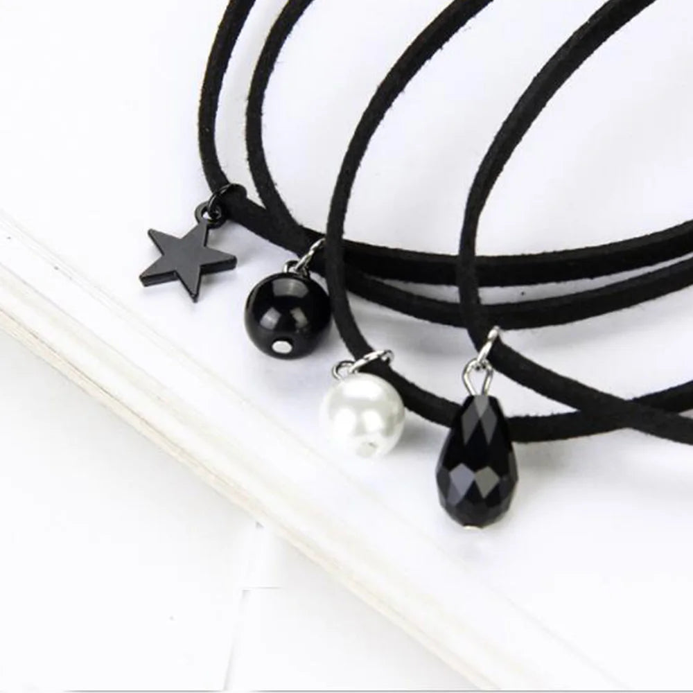Vintage Velvet Choker Gothic Punk Neck Jewelry Simulated Pearl Star