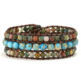 Vintage Braid Bracelets Natural Stone Leather Wrap Beads Bracelet