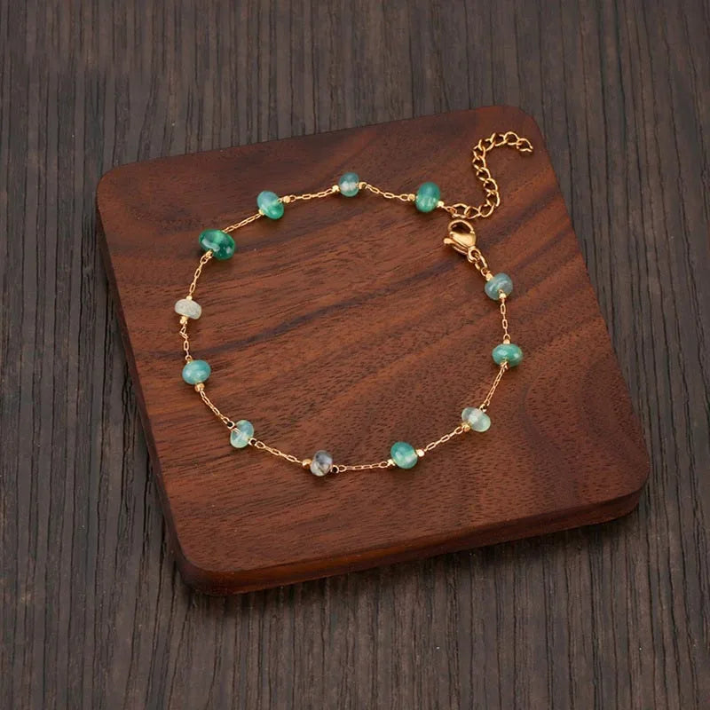 Colorful Stone Beads Chain Bracelet Stainless Steel Jewelry