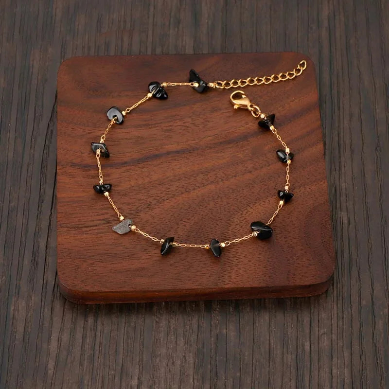 Colorful Stone Beads Chain Bracelet Stainless Steel Jewelry