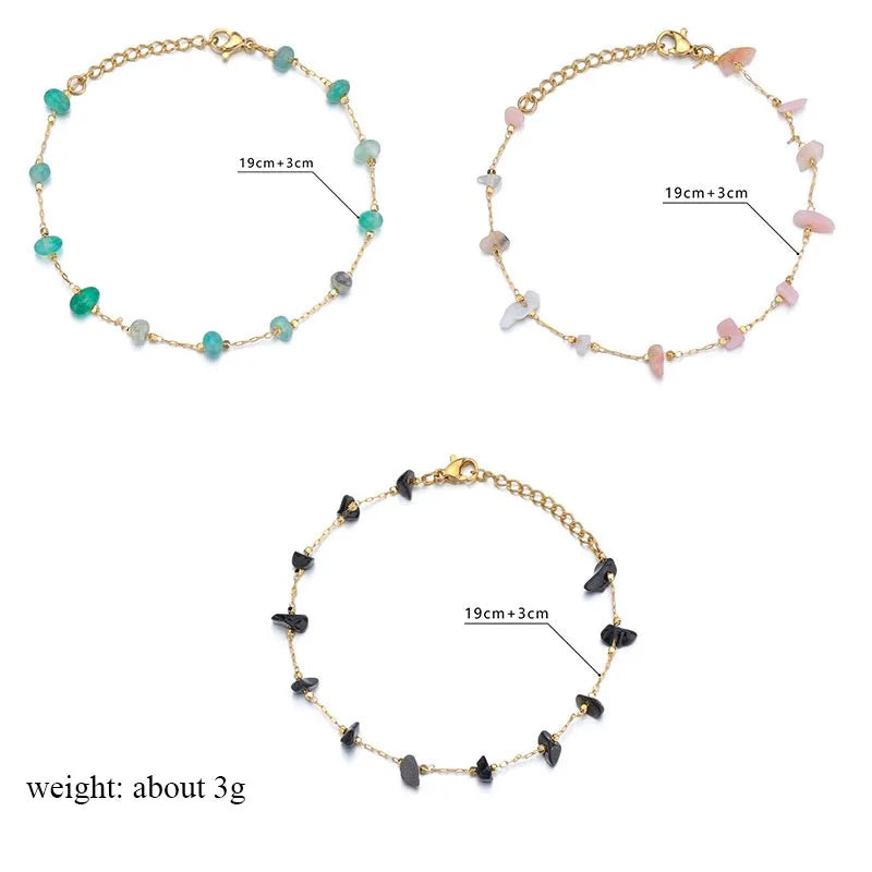 Colorful Stone Beads Chain Bracelet Stainless Steel Jewelry