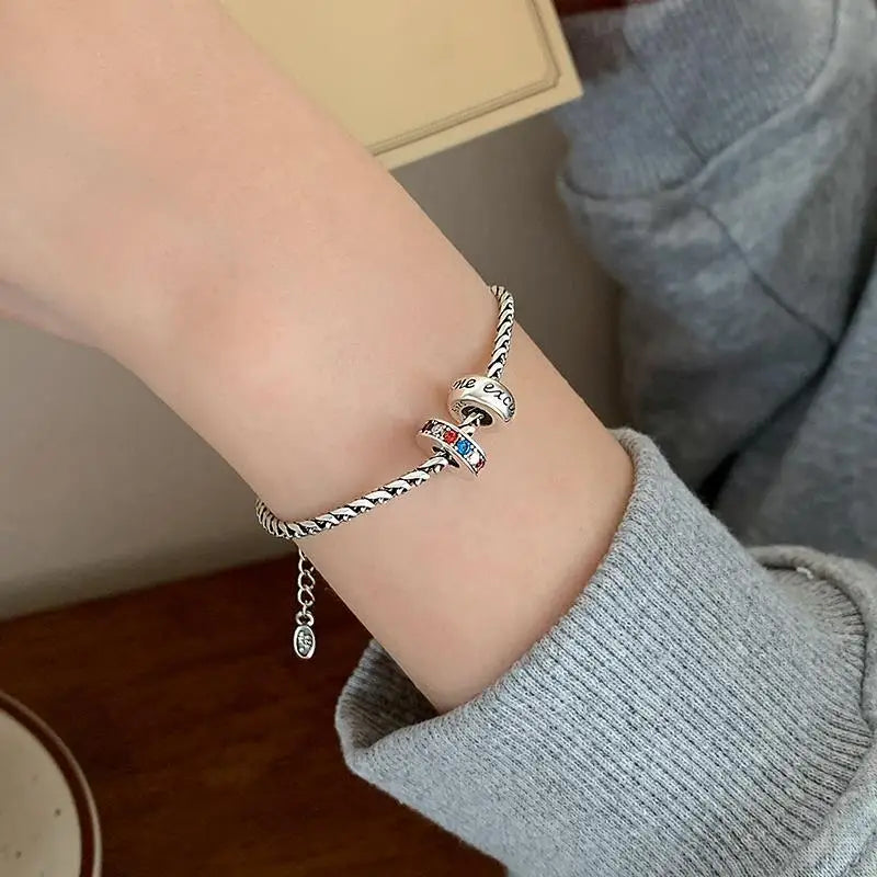 Colorful Zircon Bead Charm Bracelet Thai Silver Bangle