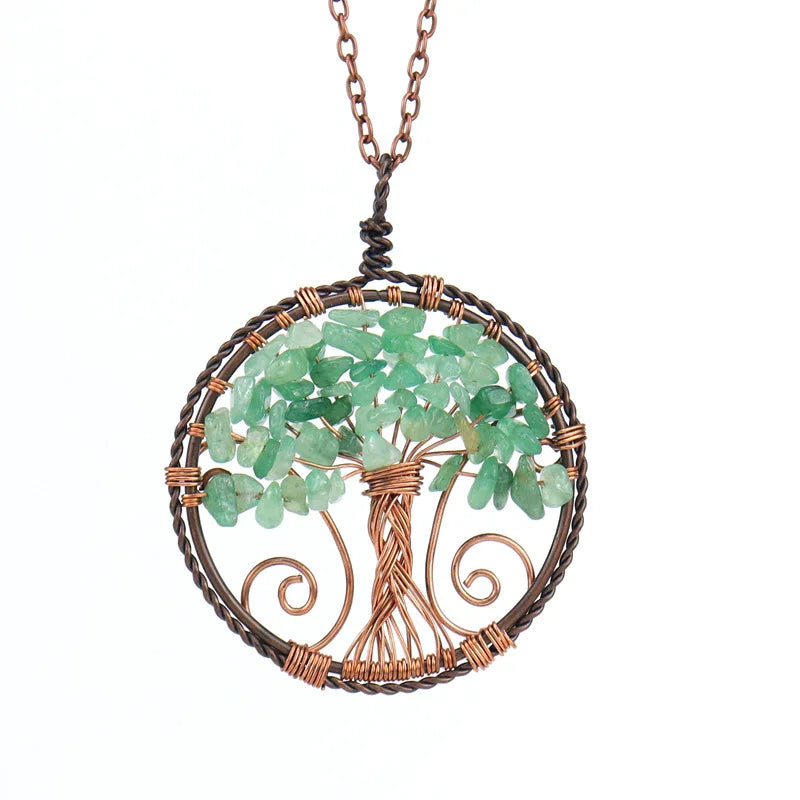 Vintage Copper Wire Wrap Crystal Tree of Life Necklace