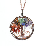 Vintage Copper Wire Wrap Crystal Tree of Life Necklace